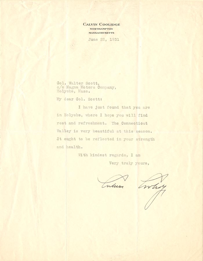 Calvin Coolidge signed Type Letter Signed